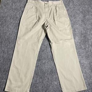 Tommy Hilfiger Pants Mens 38x32 Beige Pleated Chino Khaki Dress Trousers Casual